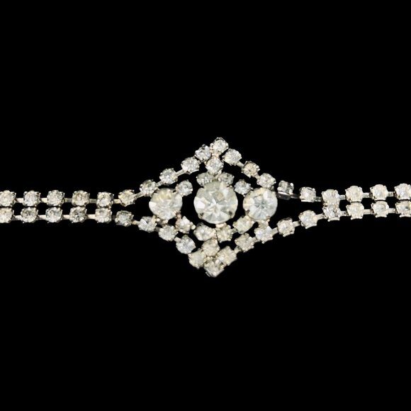 Double Strand Silver Tone W/Prong Set Clear Faceted Rhinestone Bracelet (5209) - Picture 4 of 7